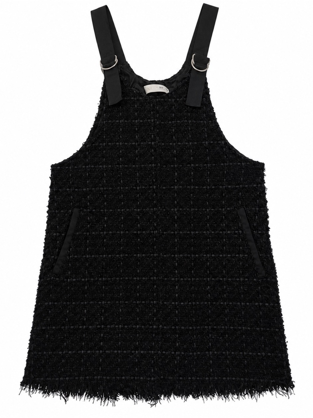 Zara Black Tweed Pinafore Dress with Fringe Hem